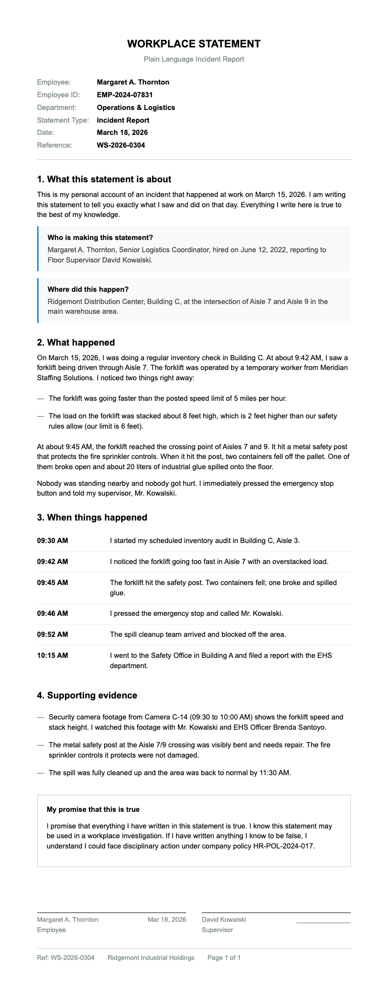 Plain language workplace statement